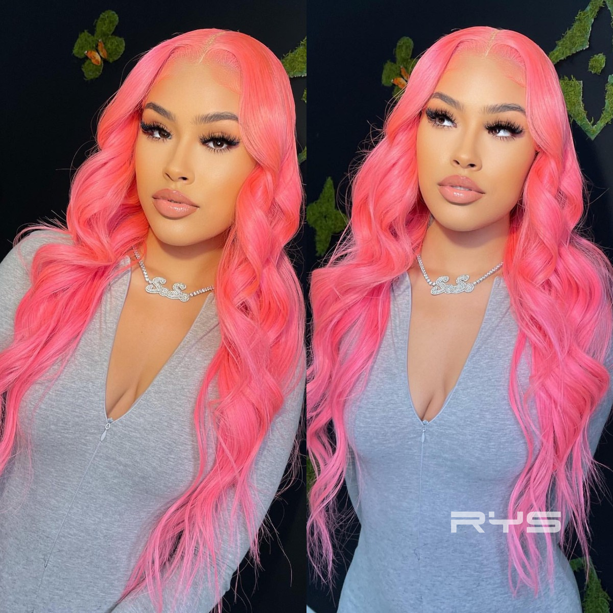 10″ – 40″ Pink Color Body Wave Human Hair Lace Front Wig