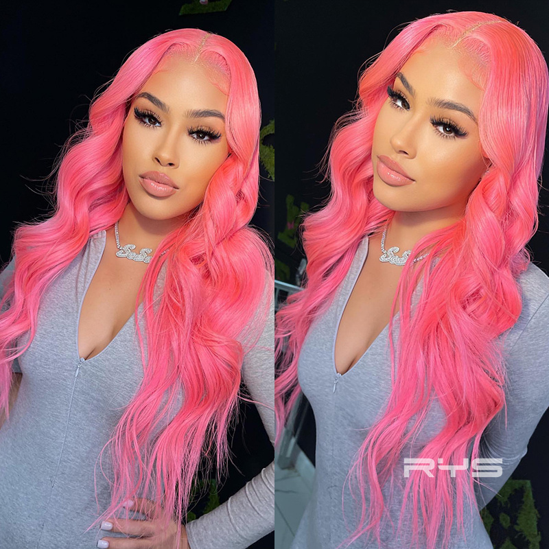 10″ – 40″ Pink Color Body Wave Human Hair Lace Front Wig
