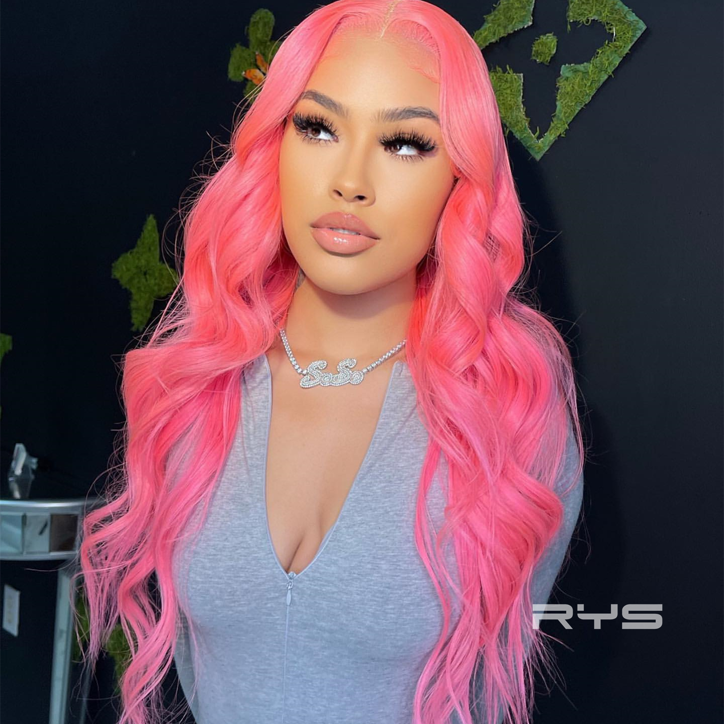10″ – 40″ Pink Color Body Wave Human Hair Lace Front Wig