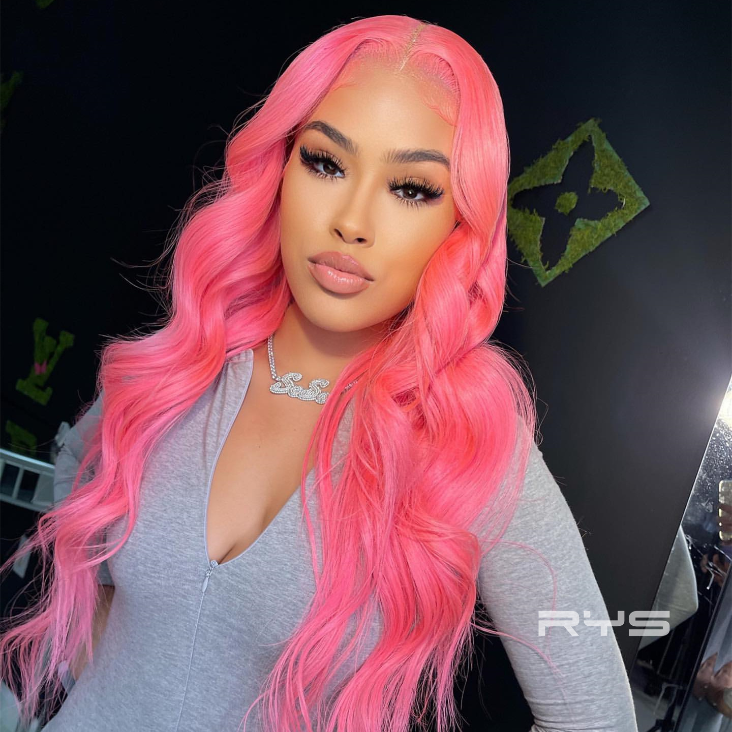 10″ – 40″ Pink Color Body Wave Human Hair Lace Front Wig