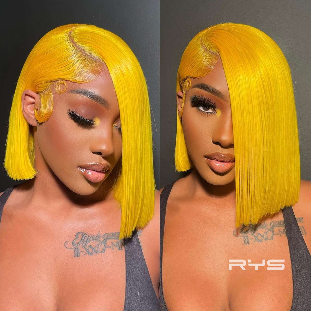 8″ – 14″ Yellow Color Short Straight Human Hair Lace Front Wig