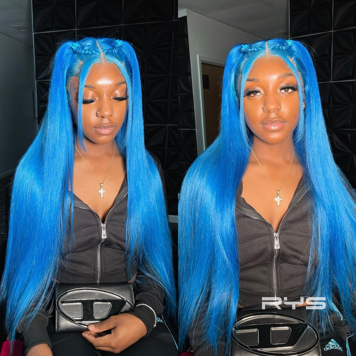 10″ – 40″ Royal Blue Color Straight Human Hair Lace Front Wig