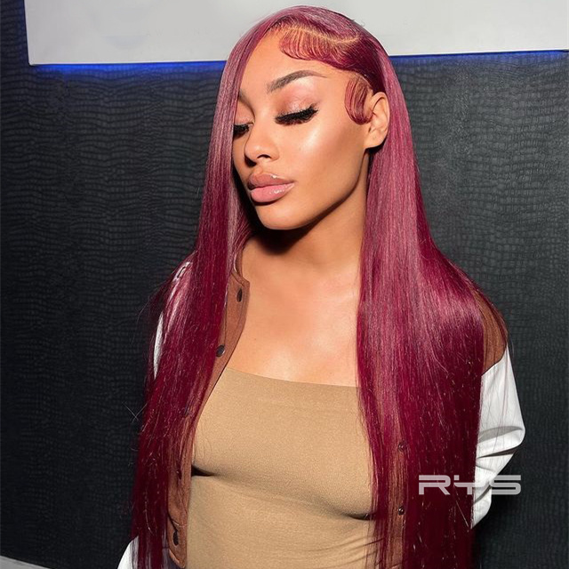 10″ – 40″ #99J & Burgundy Color Natural Straight Human Hair Lace Front Wig