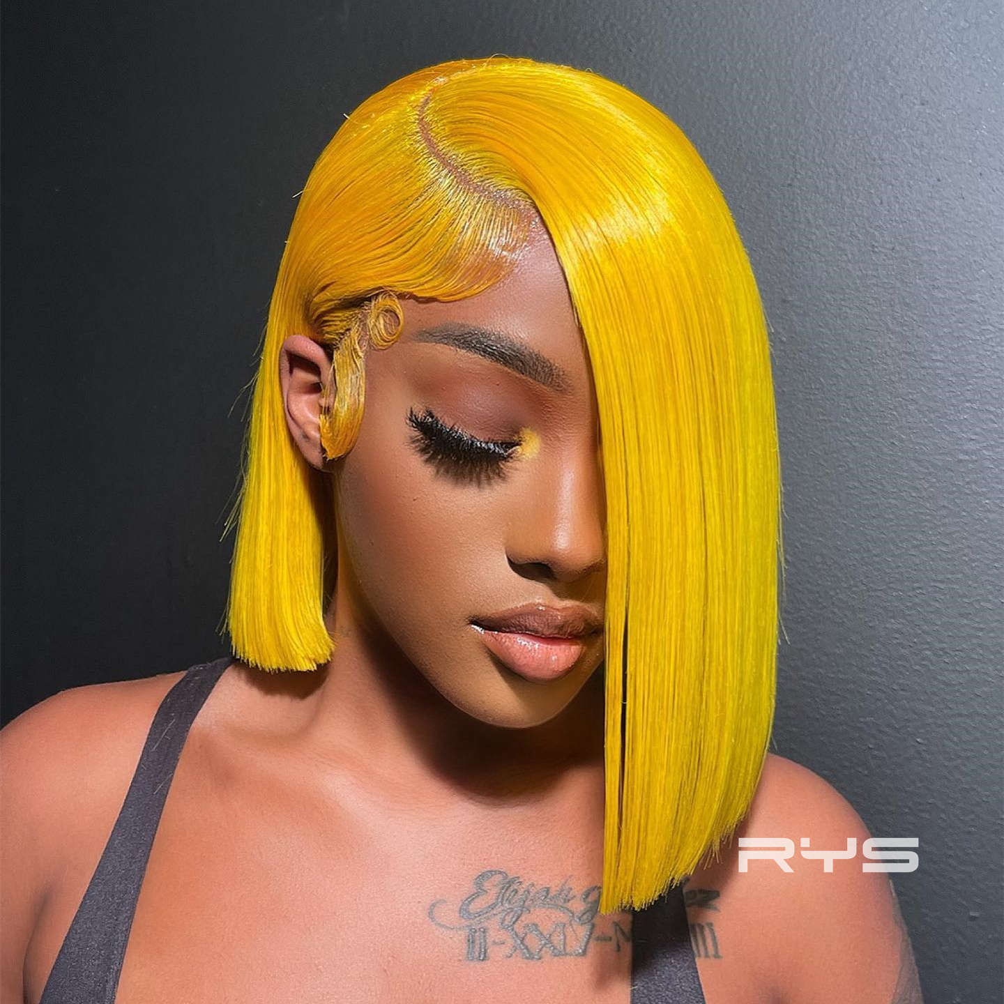 8″ – 14″ Yellow Color Short Straight Human Hair Lace Front Wig