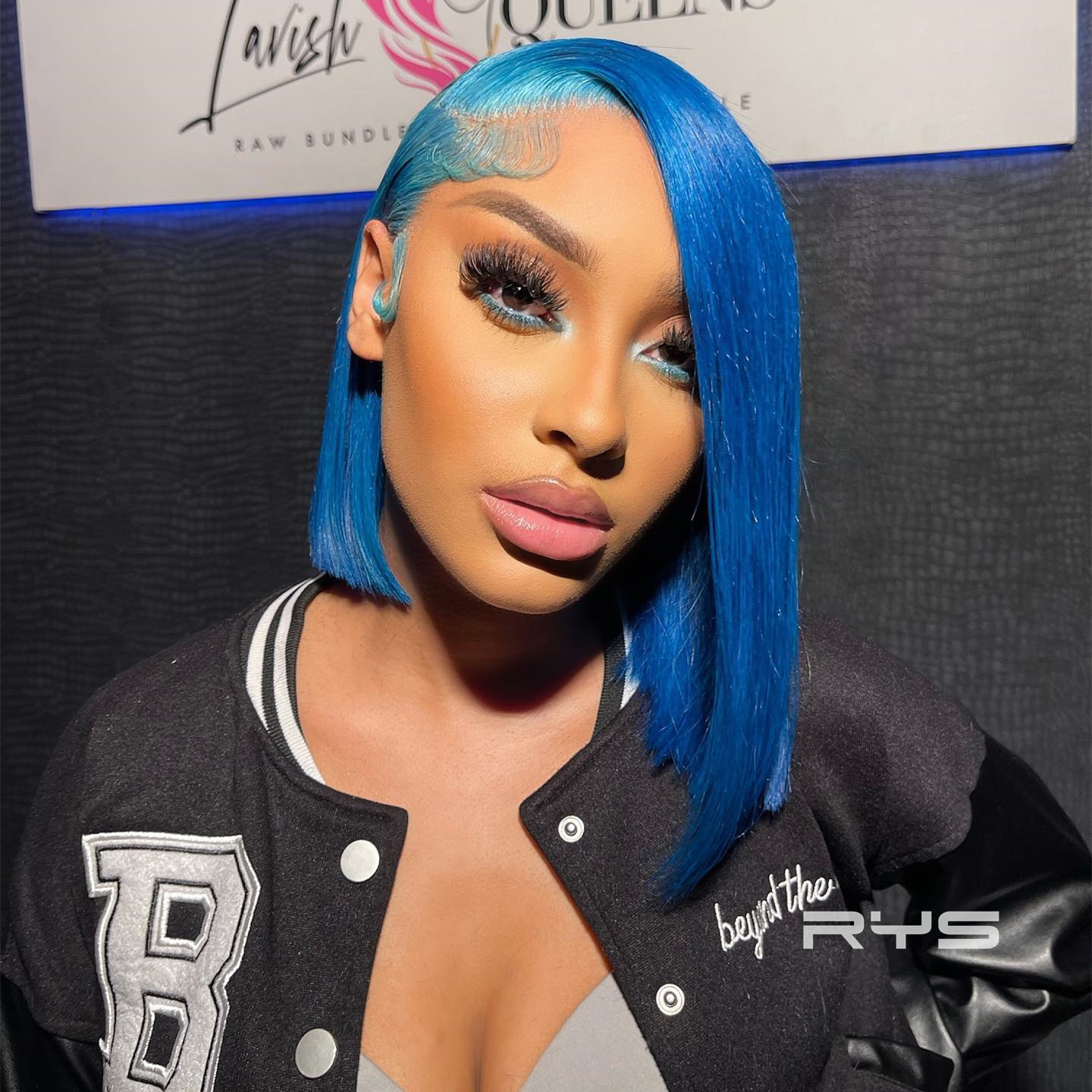 8″ – 14″ Blue Color Short Straight Human Hair Lace Front Wig