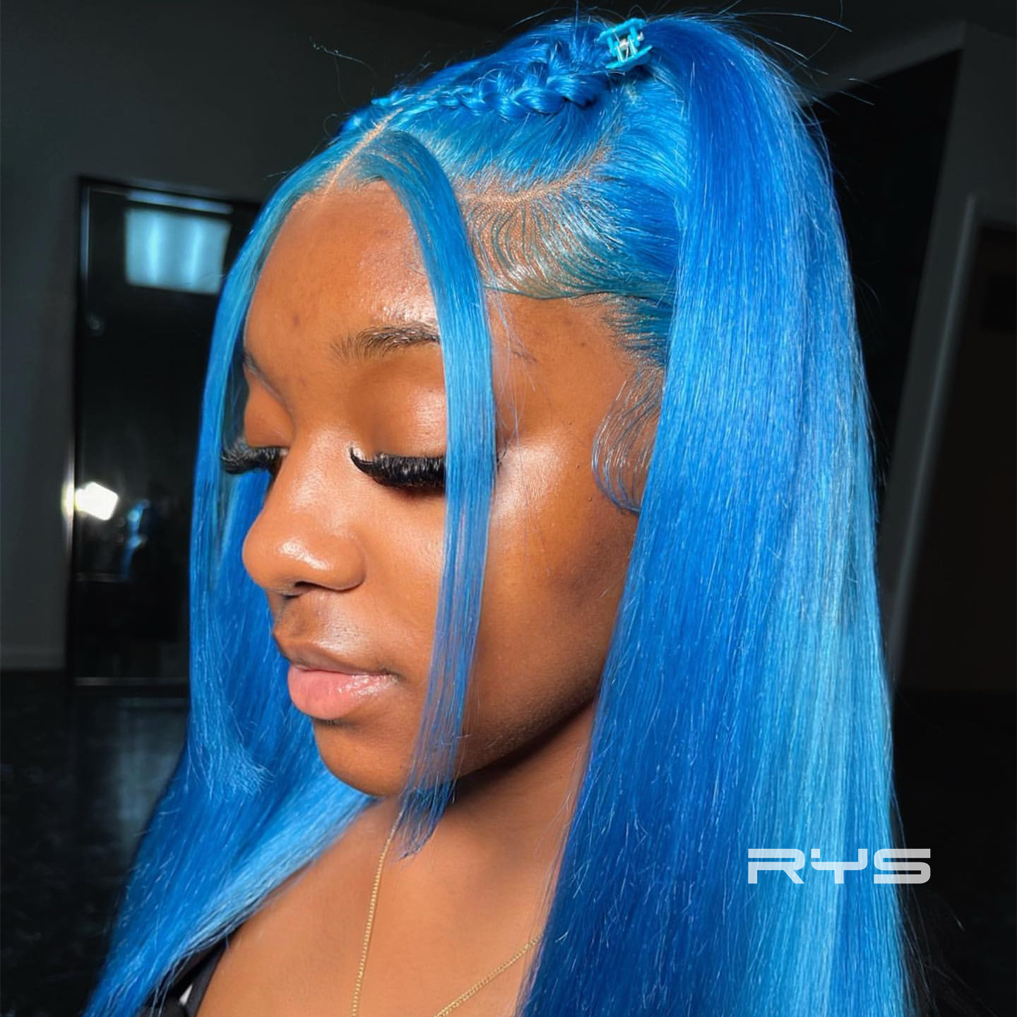 10″ – 40″ Royal Blue Color Straight Human Hair Lace Front Wig