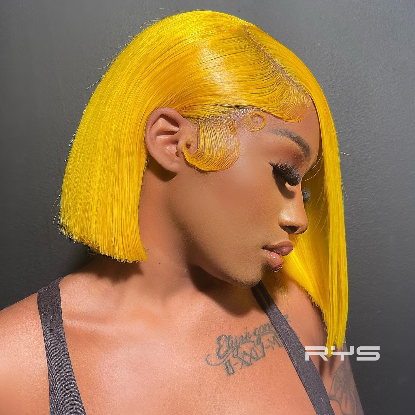 8″ – 14″ Yellow Color Short Straight Human Hair Lace Front Wig