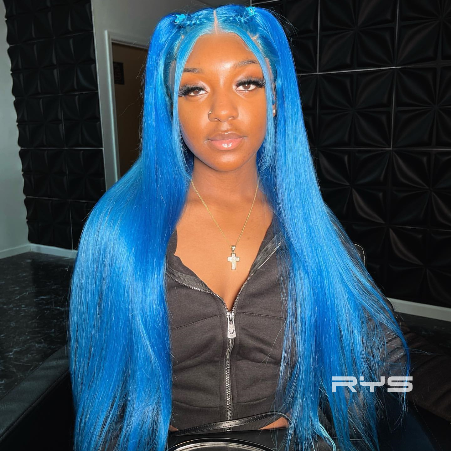 10″ – 40″ Royal Blue Color Straight Human Hair Lace Front Wig