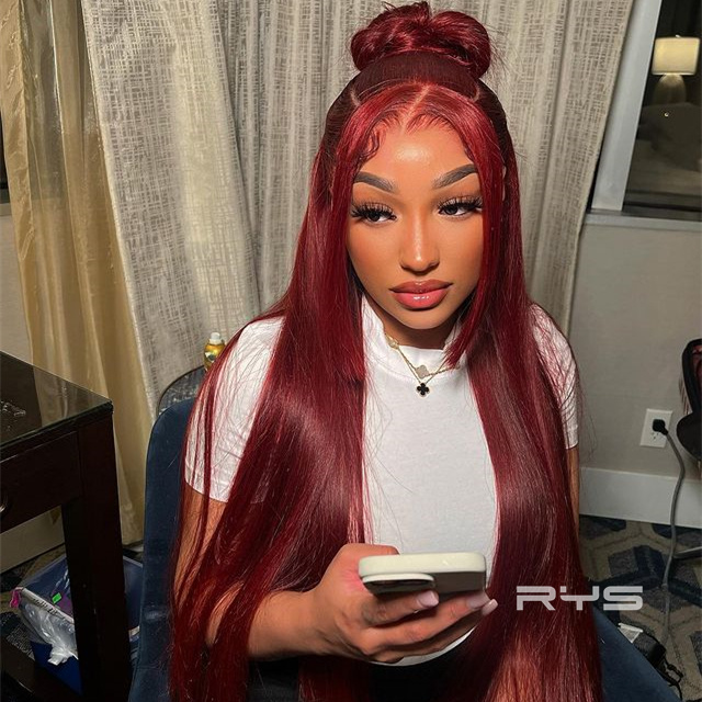 10″ – 40″ #99J & Burgundy Color Natural Straight Human Hair Lace Front Wig