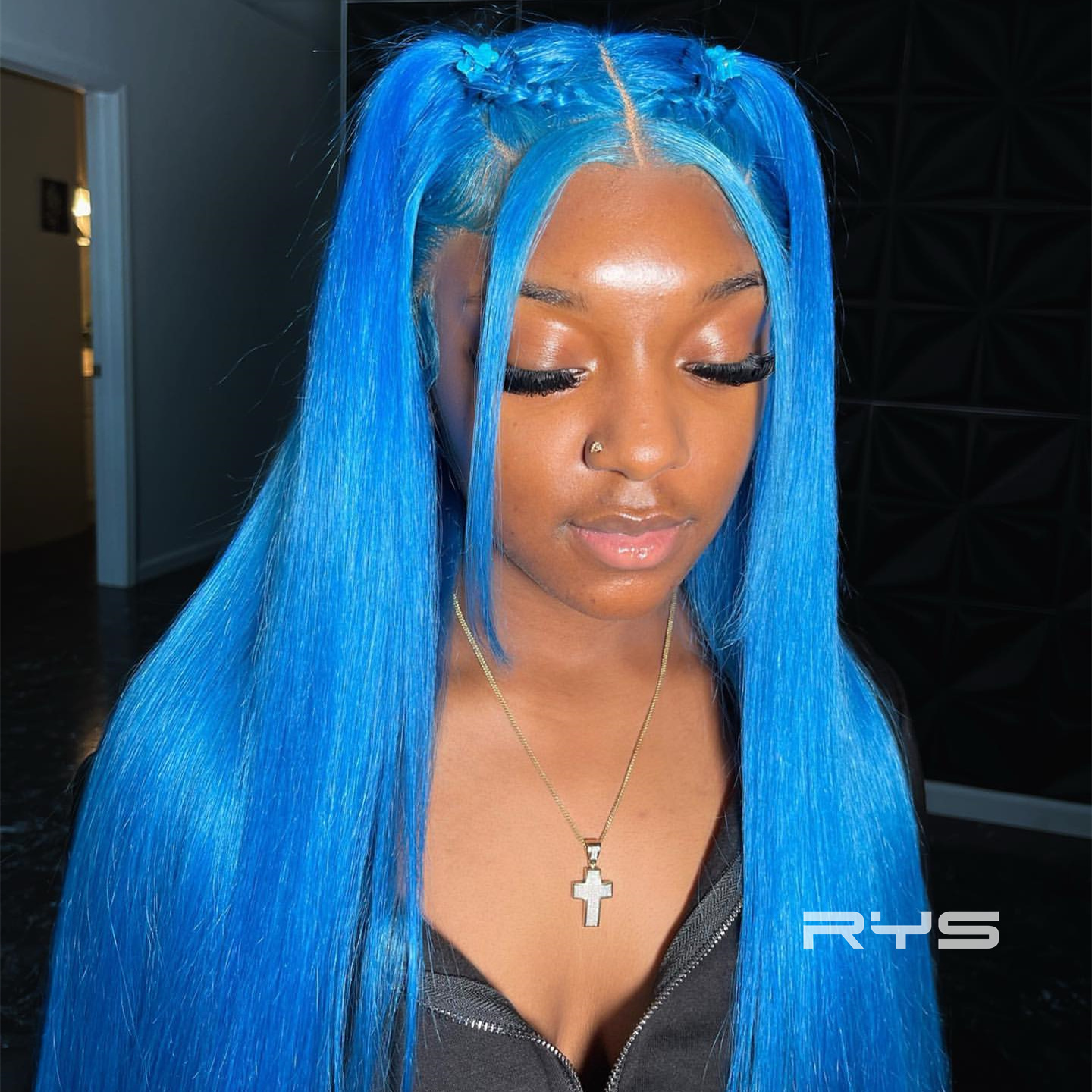 10″ – 40″ Royal Blue Color Straight Human Hair Lace Front Wig