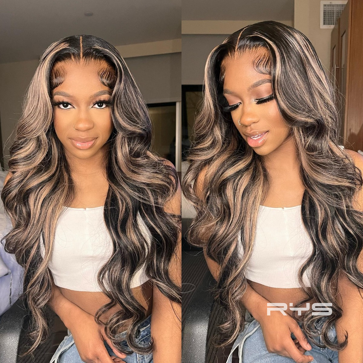 10″ – 40″ Highlight Color Body Wave Human Hair Lace Front Wig