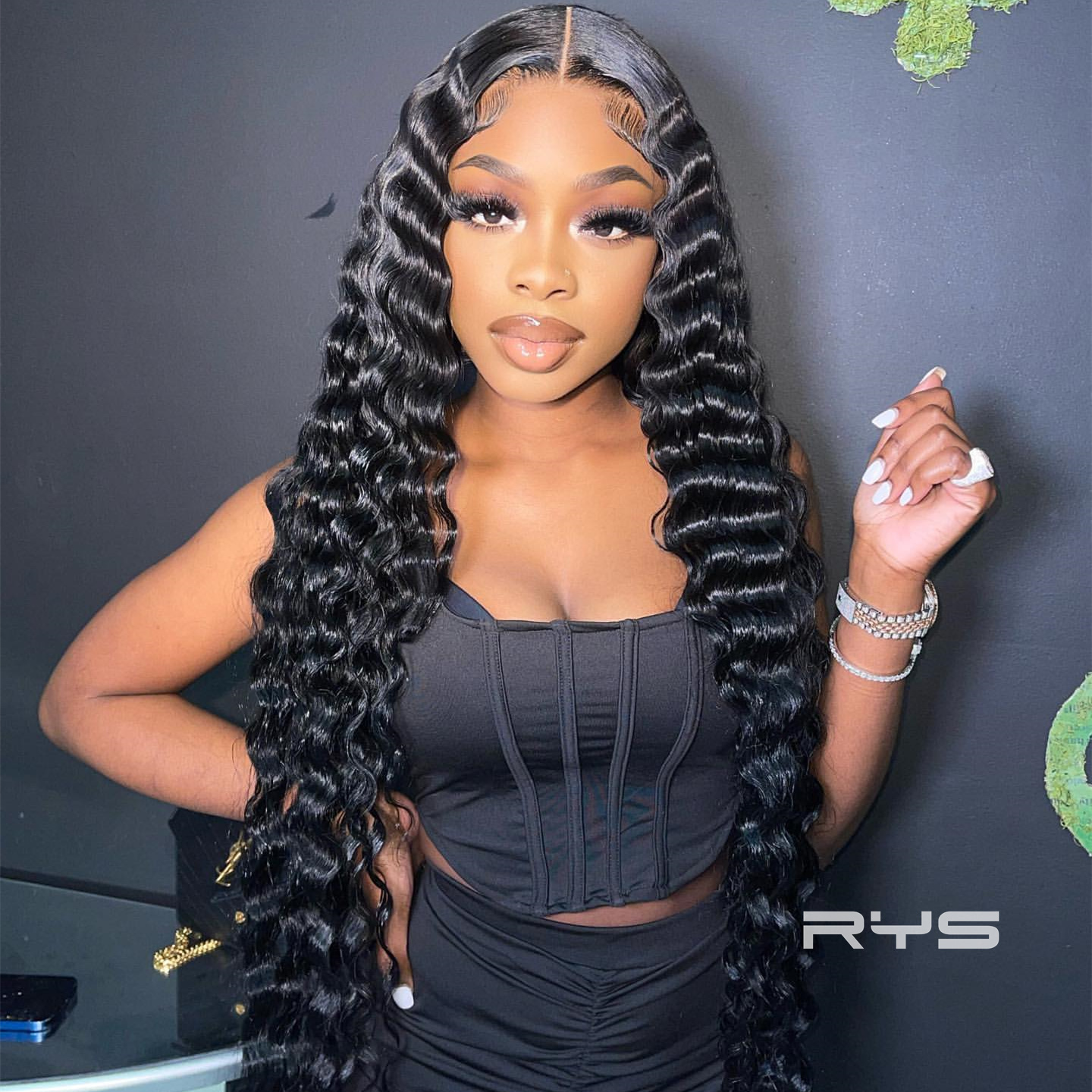 10″ – 40″ Natural Black Color Pineapple Wave Human Hair Lace Front Wig