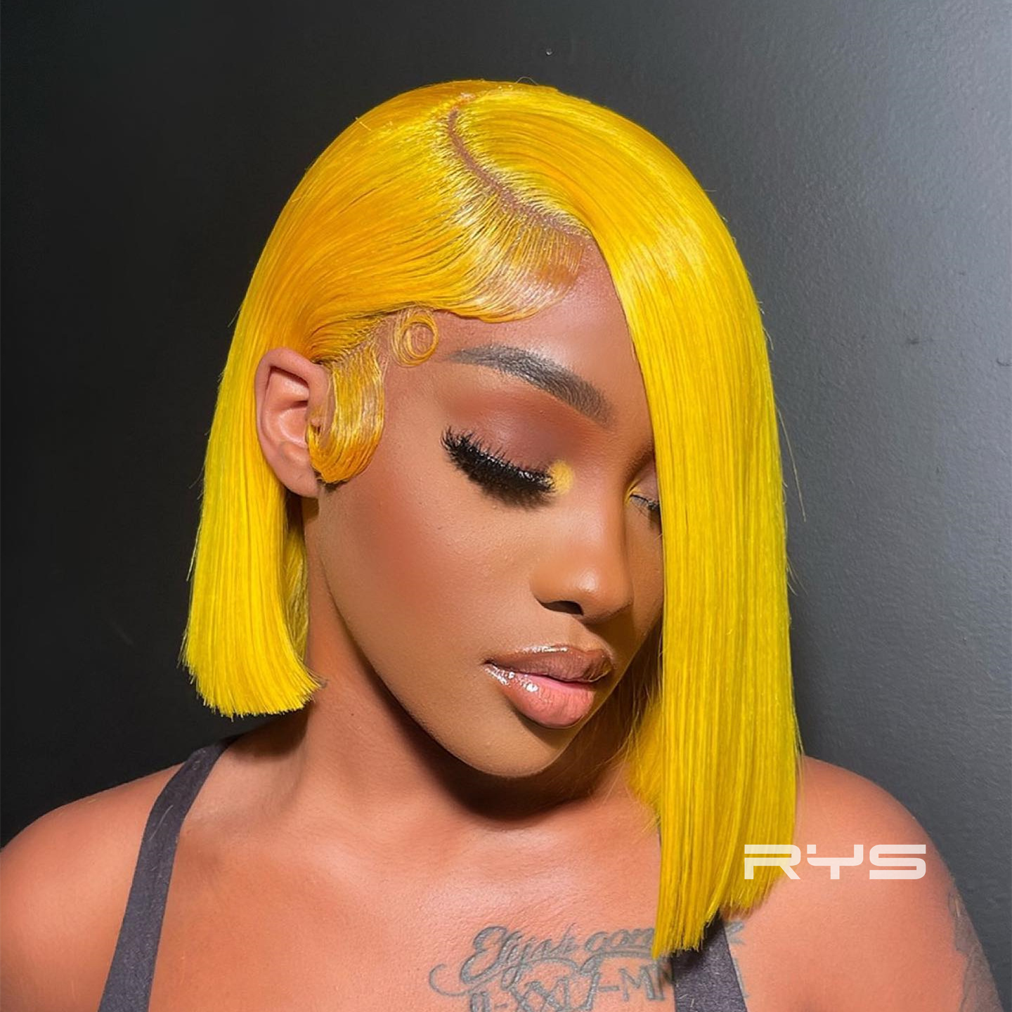8″ – 14″ Yellow Color Short Straight Human Hair Lace Front Wig