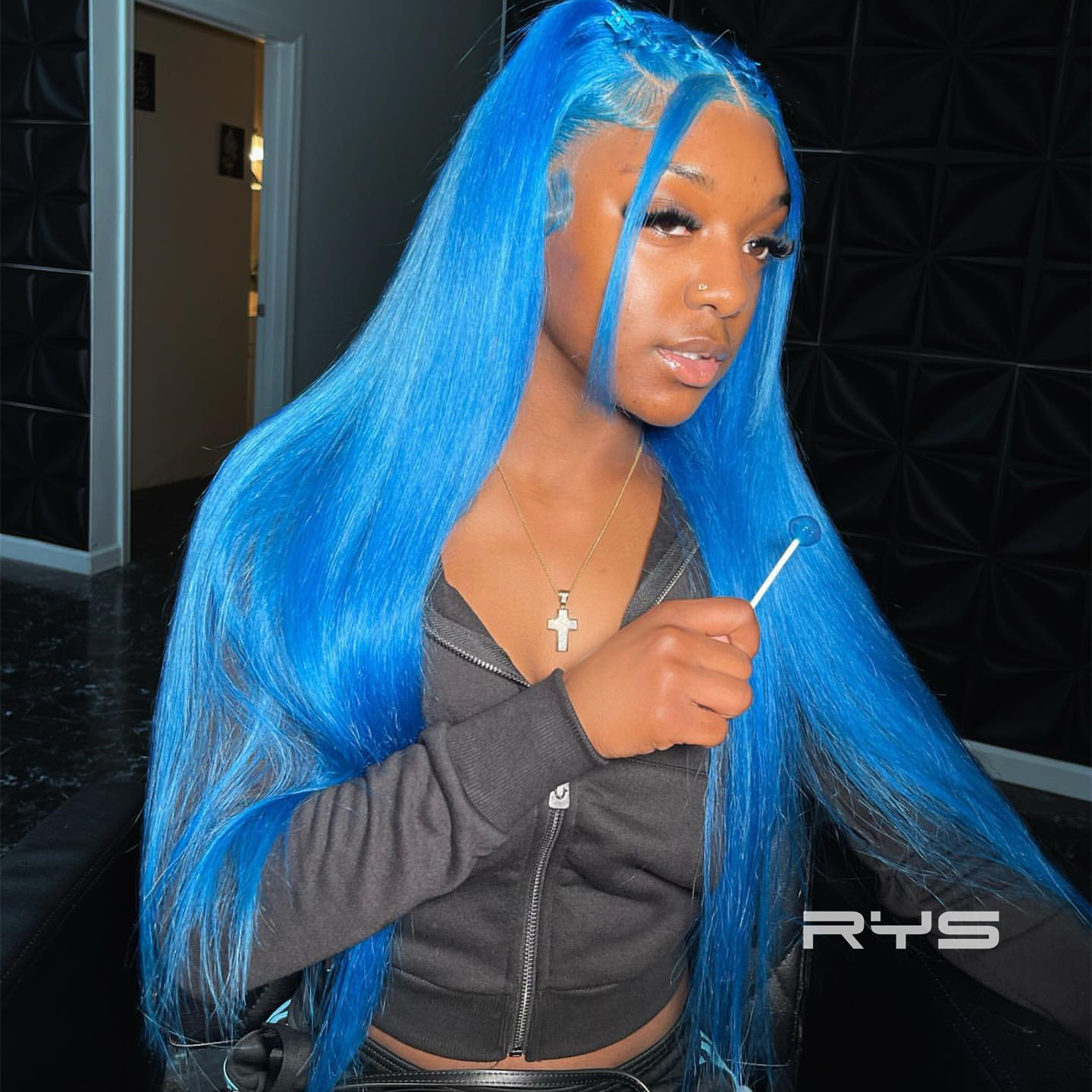 10″ – 40″ Royal Blue Color Straight Human Hair Lace Front Wig