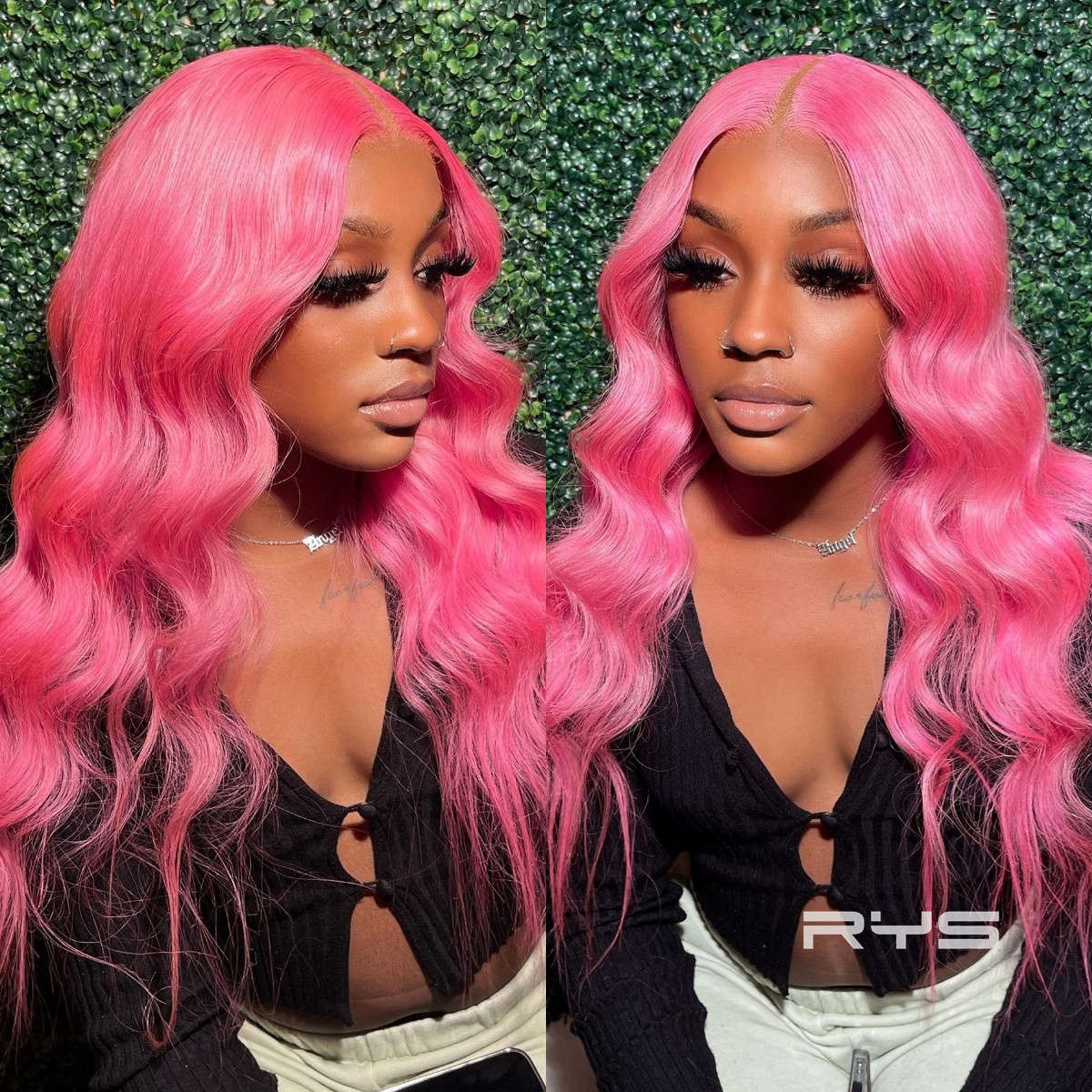 10″ – 40″ Hot Pink Color Body Wave Human Hair Lace Front Wig