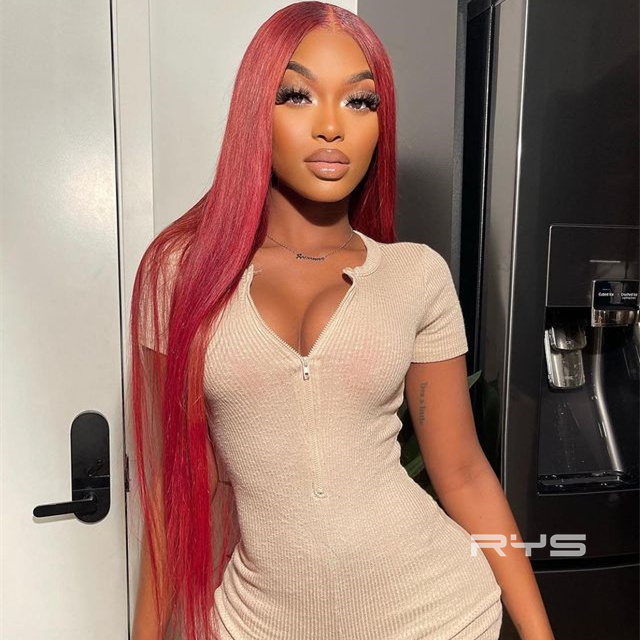 10″ – 40″ #99J & Burgundy Color Natural Straight Human Hair Lace Front Wig