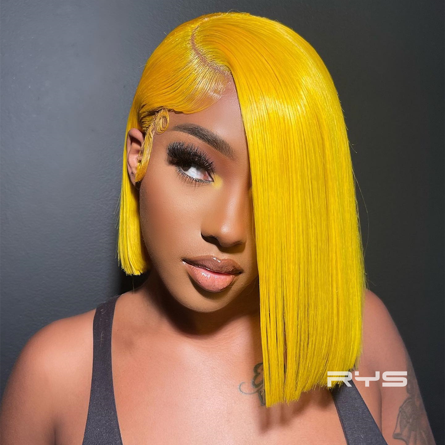 8″ – 14″ Yellow Color Short Straight Human Hair Lace Front Wig