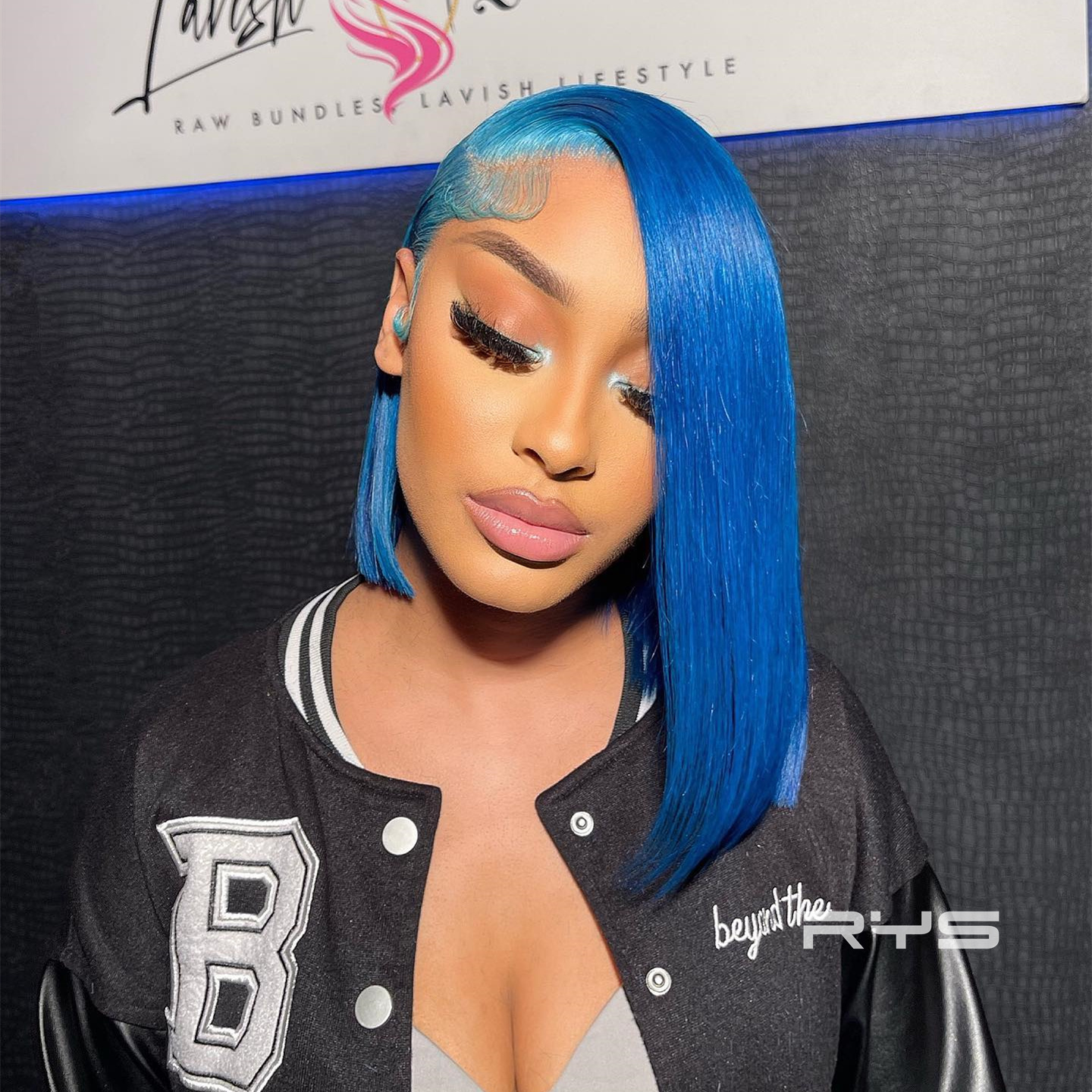8″ – 14″ Blue Color Short Straight Human Hair Lace Front Wig
