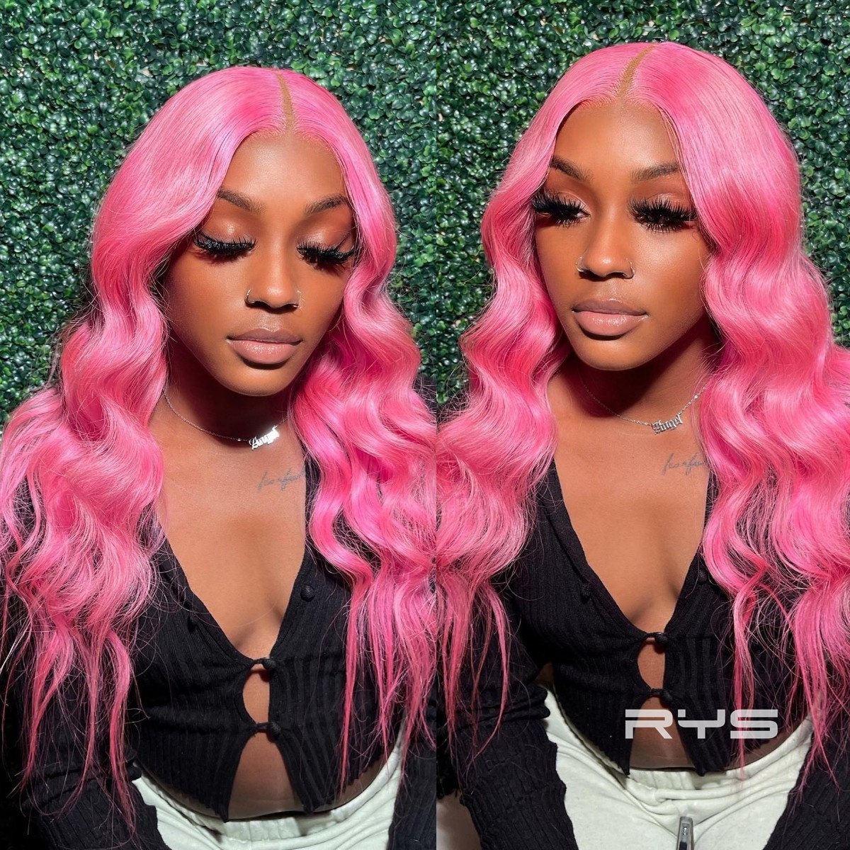 10″ – 40″ Hot Pink Color Body Wave Human Hair Lace Front Wig