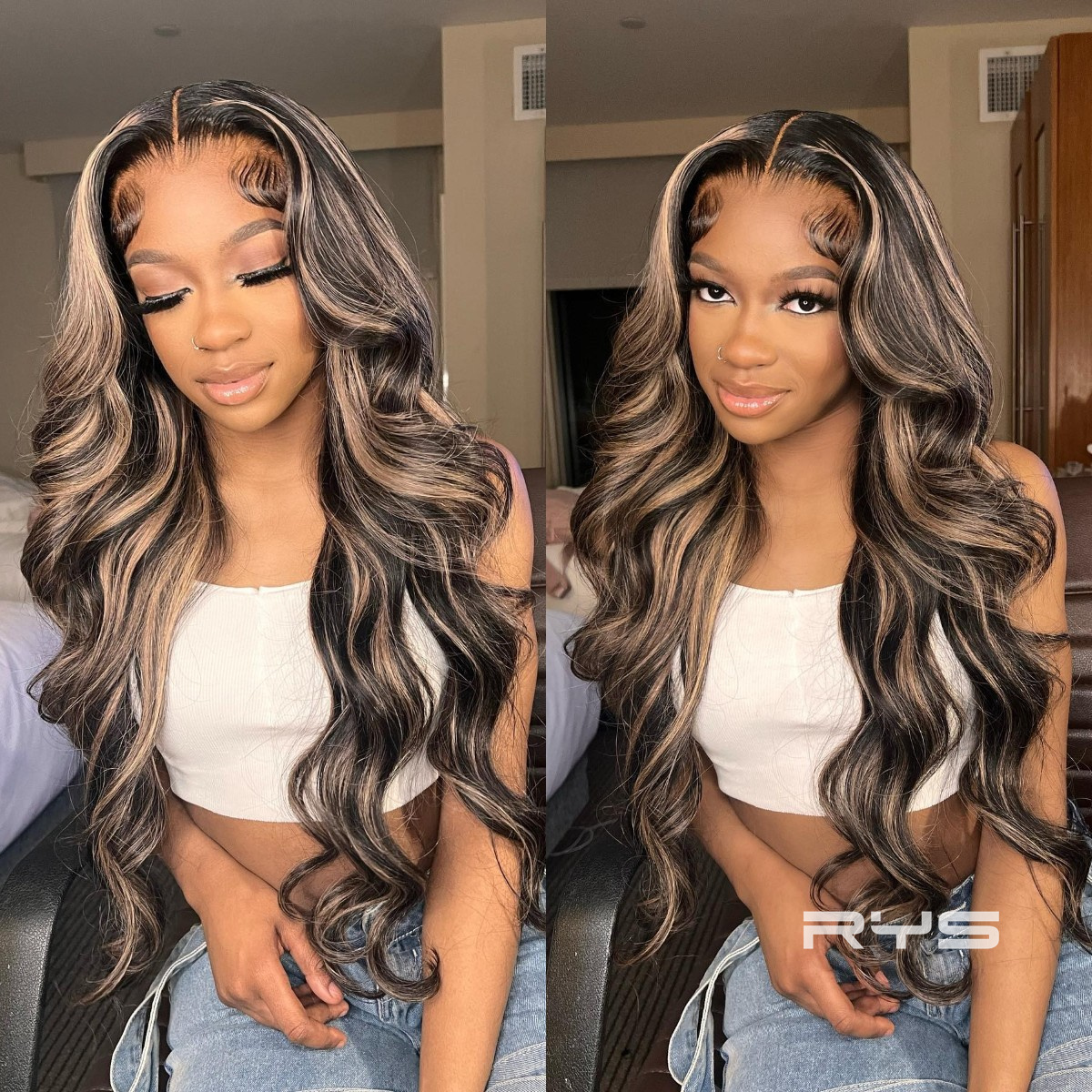 10″ – 40″ Highlight Color Body Wave Human Hair Lace Front Wig