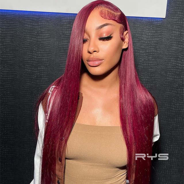 10″ – 40″ #99J & Burgundy Color Natural Straight Human Hair Lace Front Wig