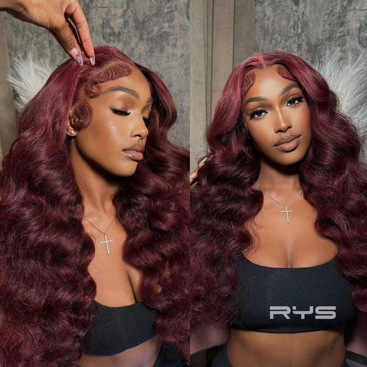 10″ – 40″ #99J & Burgundy Color Body Wave Human Hair Lace Front Wig