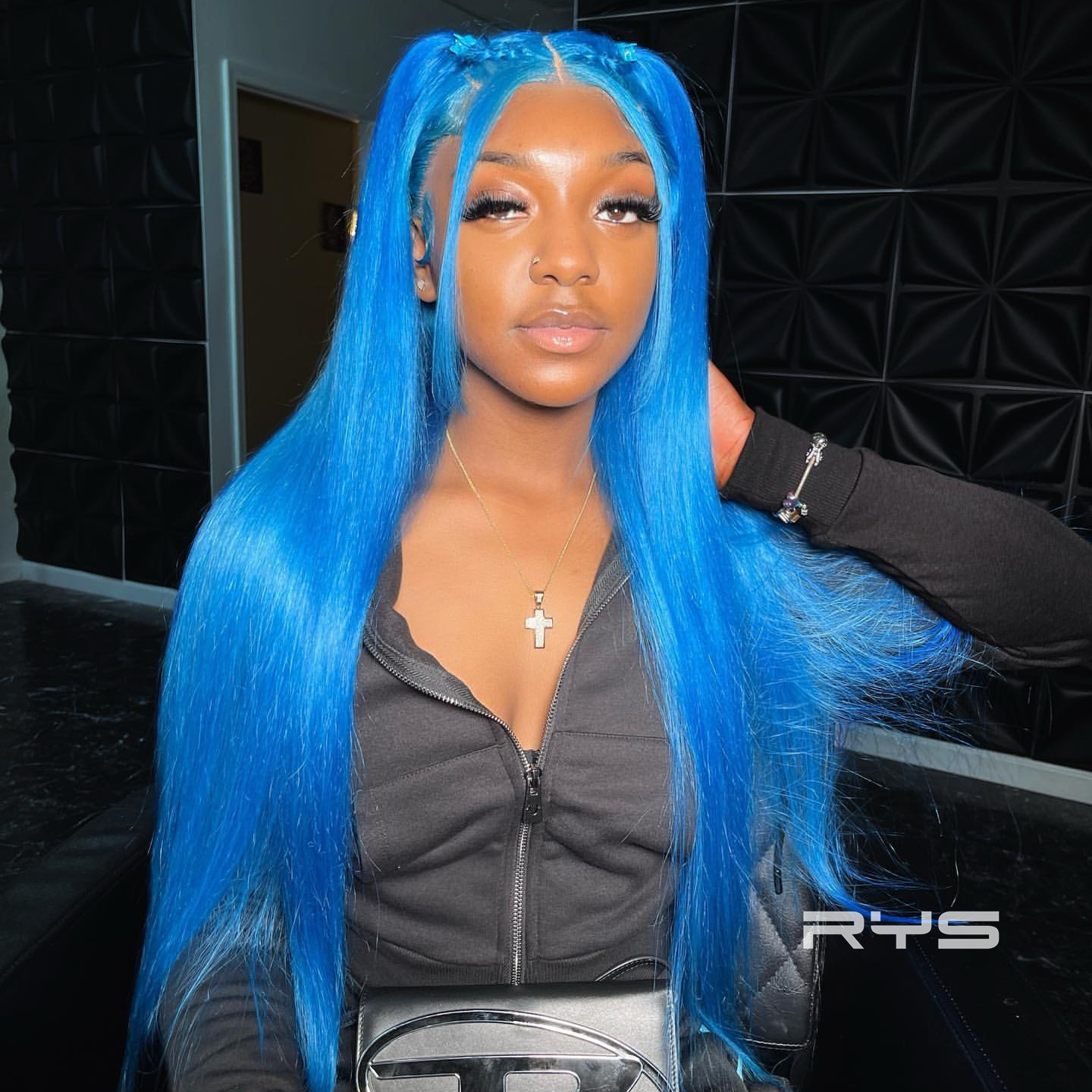 10″ – 40″ Royal Blue Color Straight Human Hair Lace Front Wig