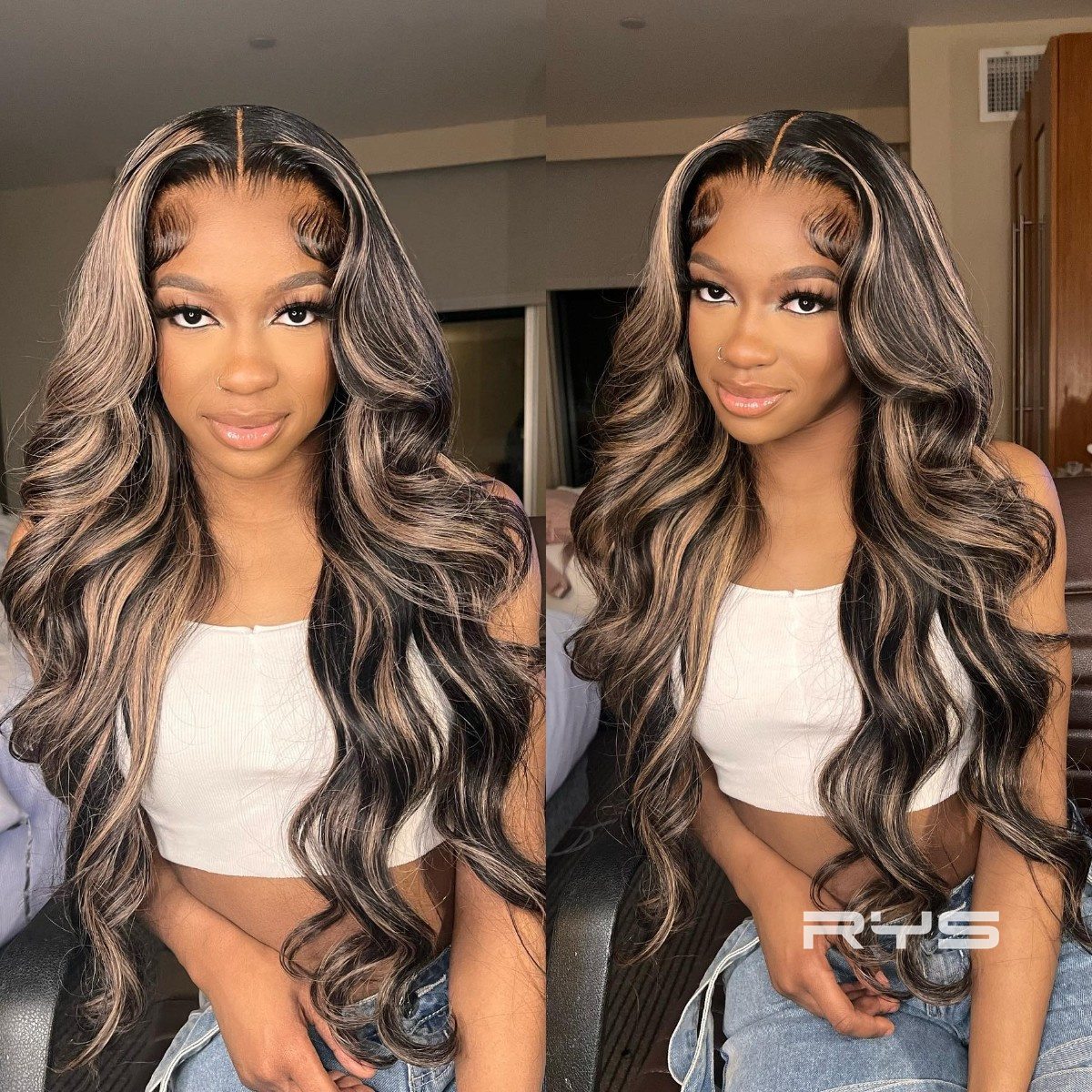 10″ – 40″ Highlight Color Body Wave Human Hair Lace Front Wig