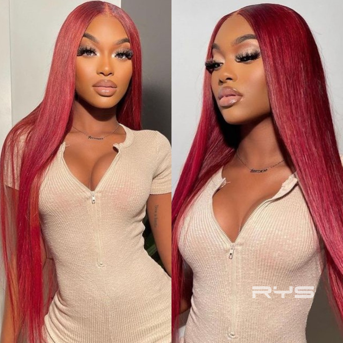 10″ – 40″ #99J & Burgundy Color Natural Straight Human Hair Lace Front Wig