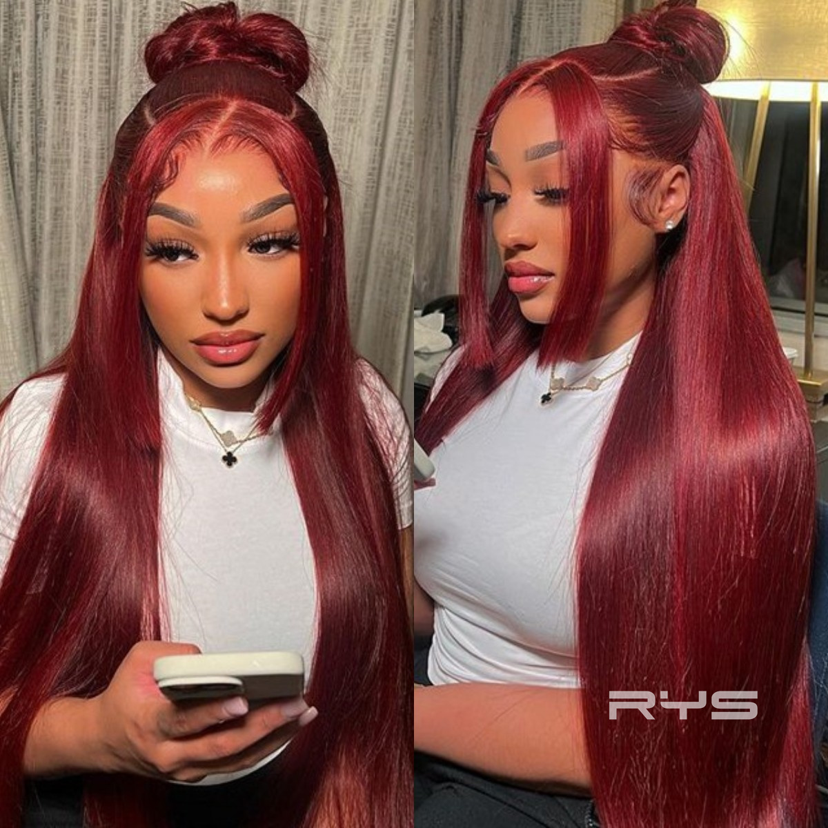 10″ – 40″ #99J & Burgundy Color Natural Straight Human Hair Lace Front Wig