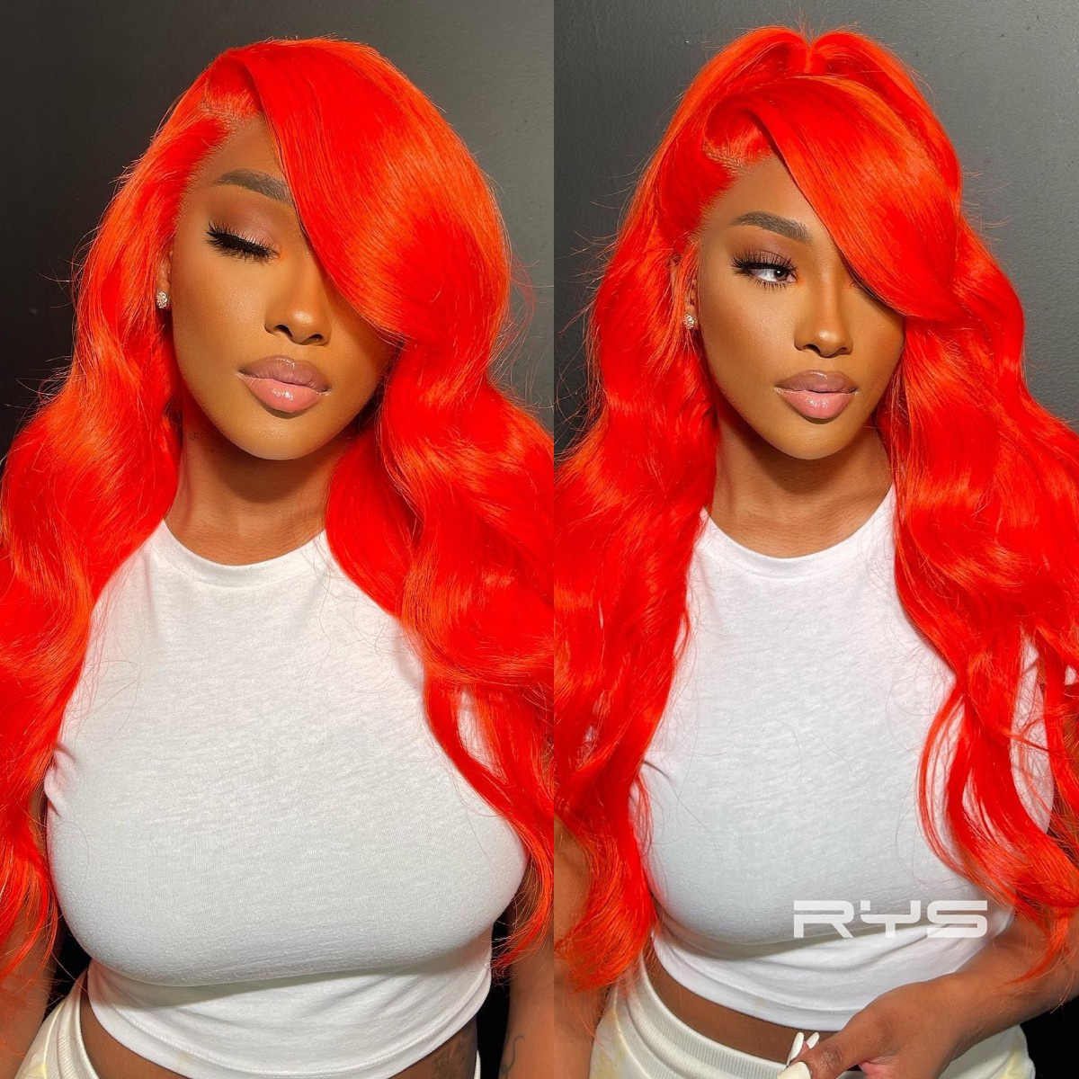 10″ – 40″ Bright Orange Red Color Body Wave Human Hair Lace Front Wig