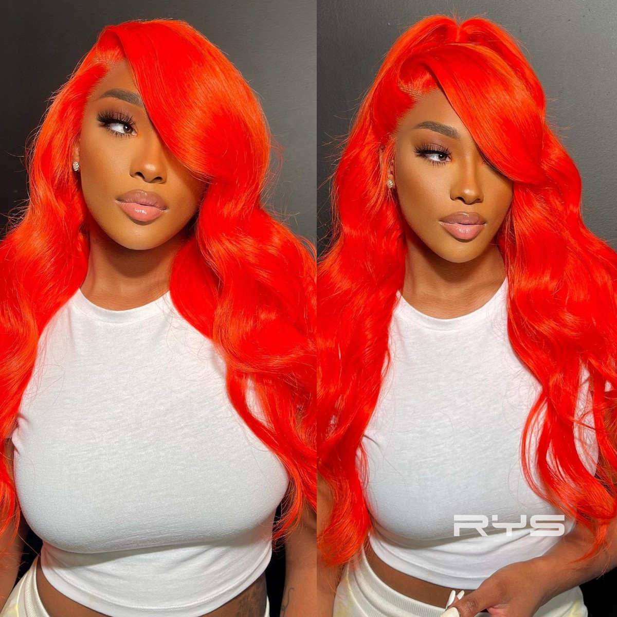 10″ – 40″ Bright Orange Red Color Body Wave Human Hair Lace Front Wig