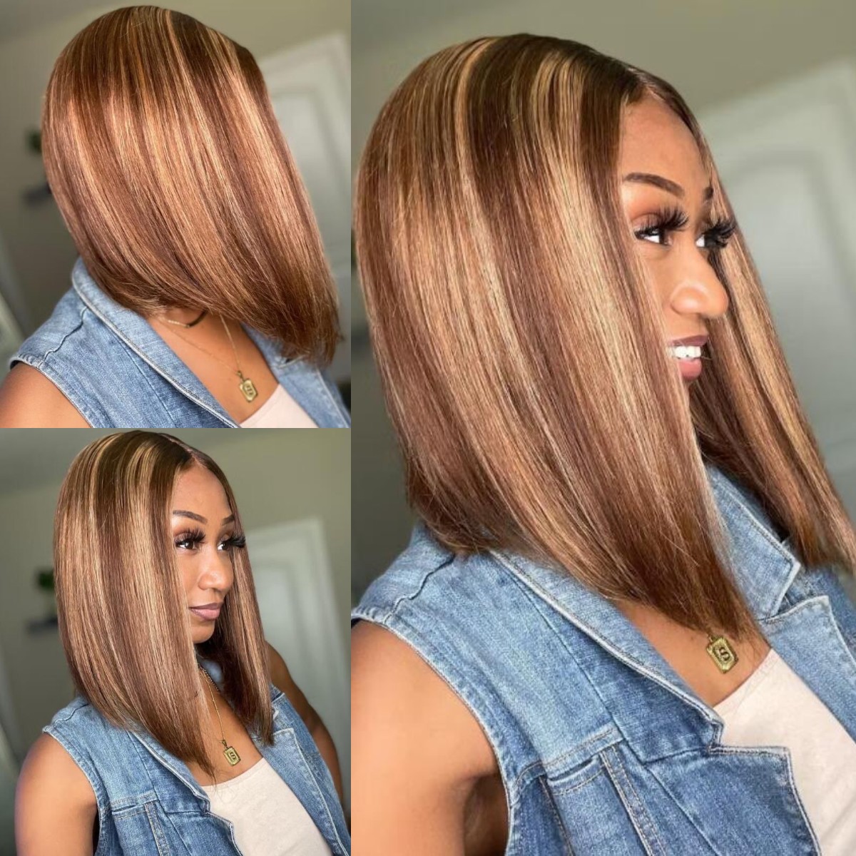 8″ – 14″ Highlights Colors Bob & Pixie Cut Human Hair Lace Front Wig