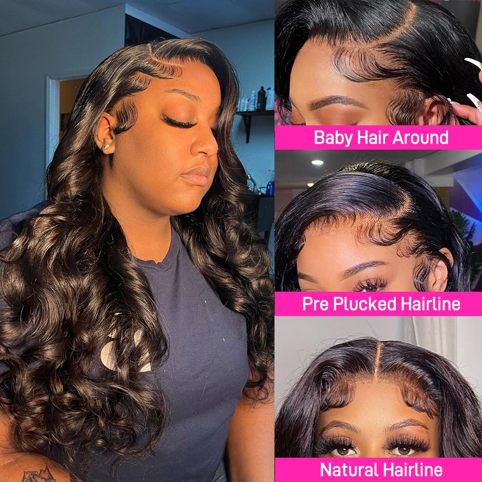 10″ – 40″ Natural Black Color Body Wave Human Hair Lace Front Wig
