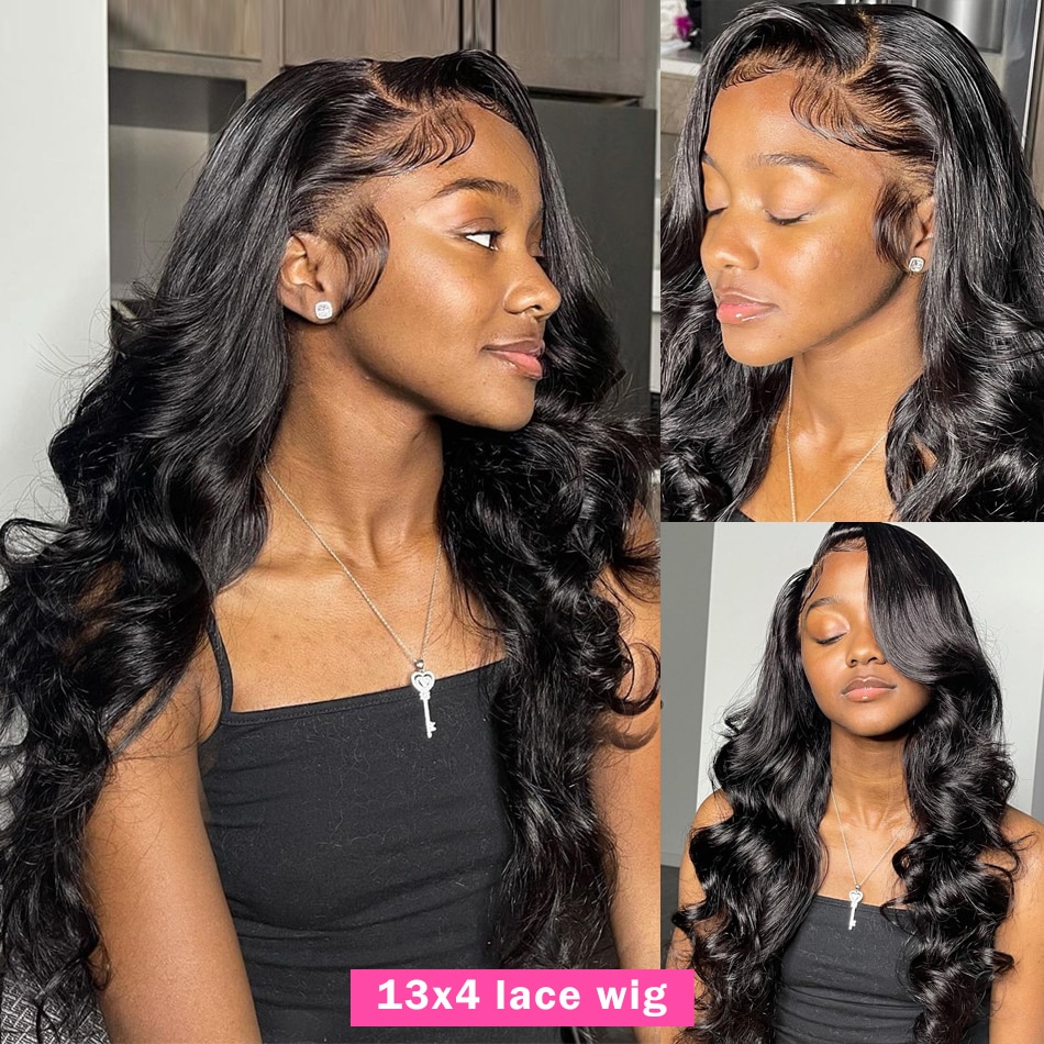 10″ – 40″ Natural Black Color Body Wave Human Hair Lace Front Wig