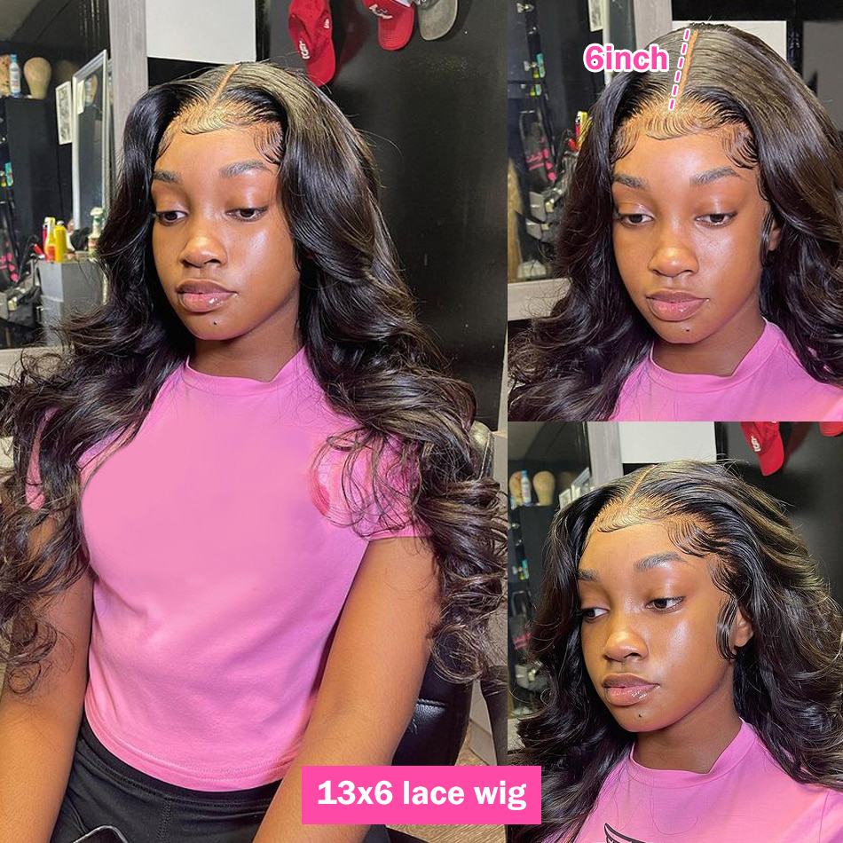 10″ – 40″ Natural Black Color Body Wave Human Hair Lace Front Wig