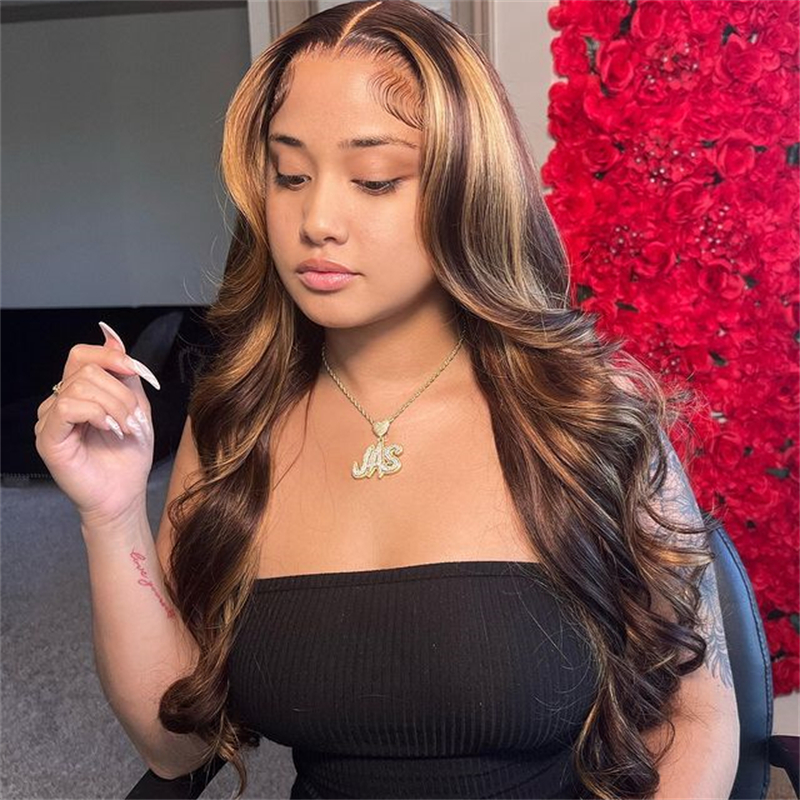 10″ – 40″ Highlight Color Body Wave Human Hair Lace Front Wig