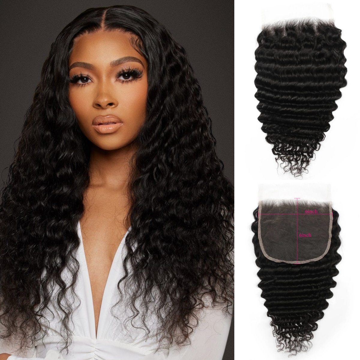 10″ – 20″ Natural Black Color Deep Wave Human Hair 6*6 Lace Closure