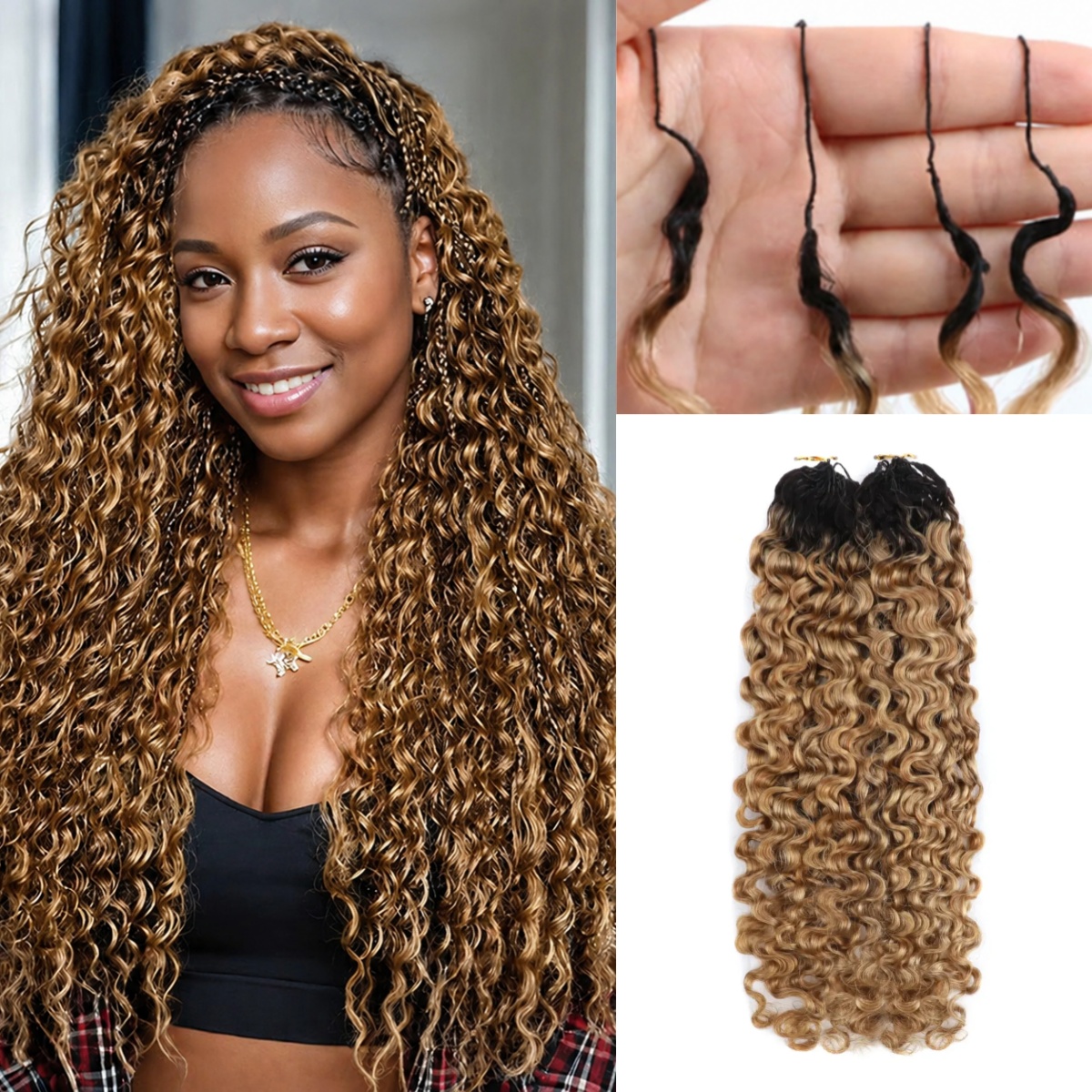 14″ – 24″ #1B/27 Burmese Curly Human Hair Crochet Hair