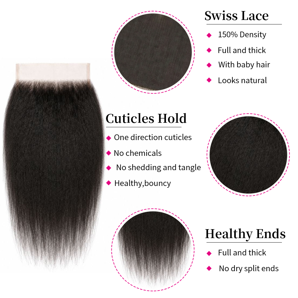 10″ – 20″ Natural Black Color Kinky Straight Human Hair 7*7 Lace Closure