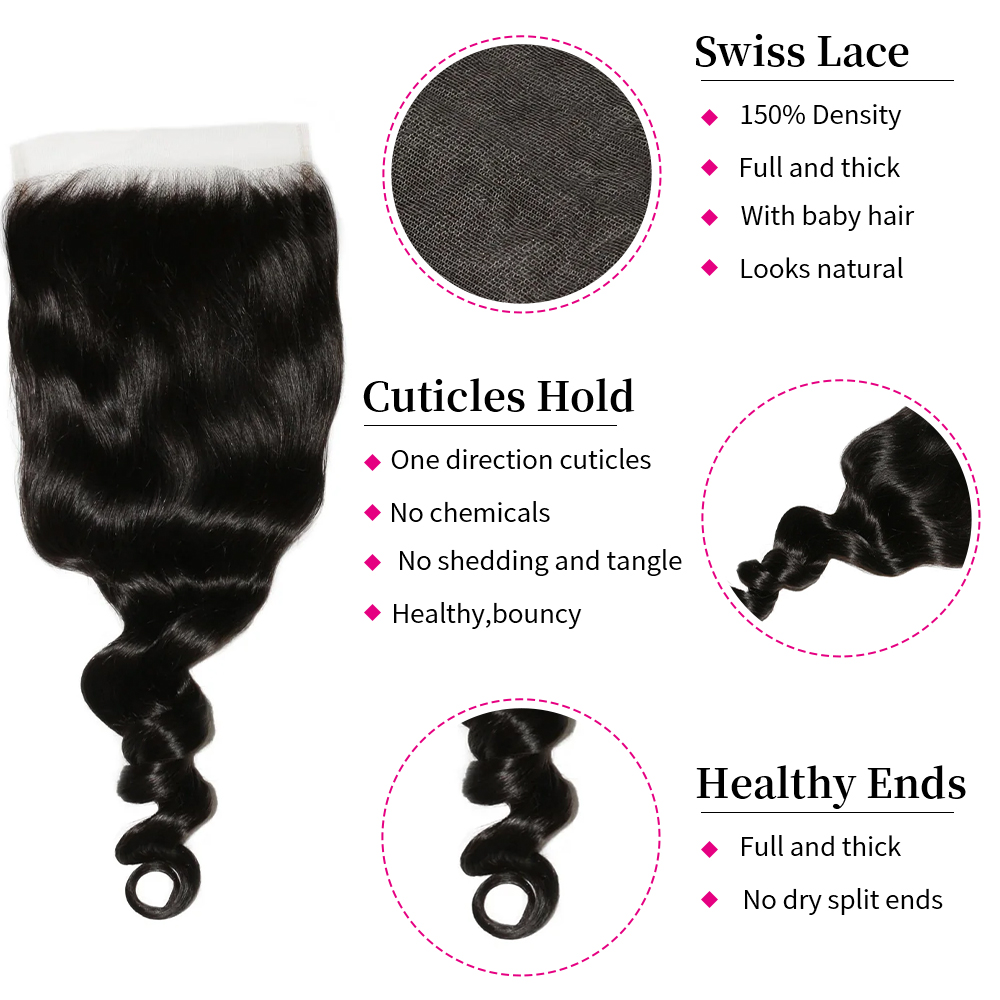 10″ – 20″ Natural Black Color Afro Kinky Curly Human Hair 6*6 Lace Closure