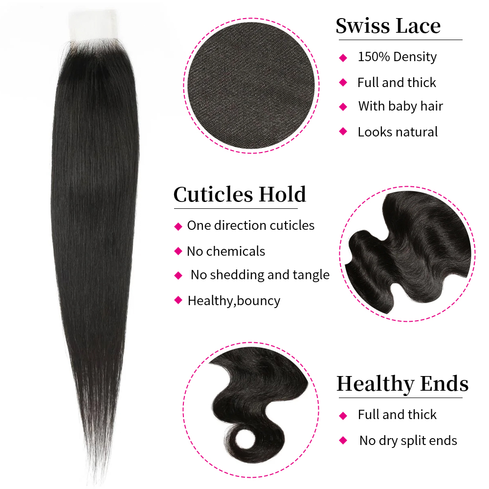 10″ – 20″ Natural Black Color Straight Human Hair 2*6 Lace Closure