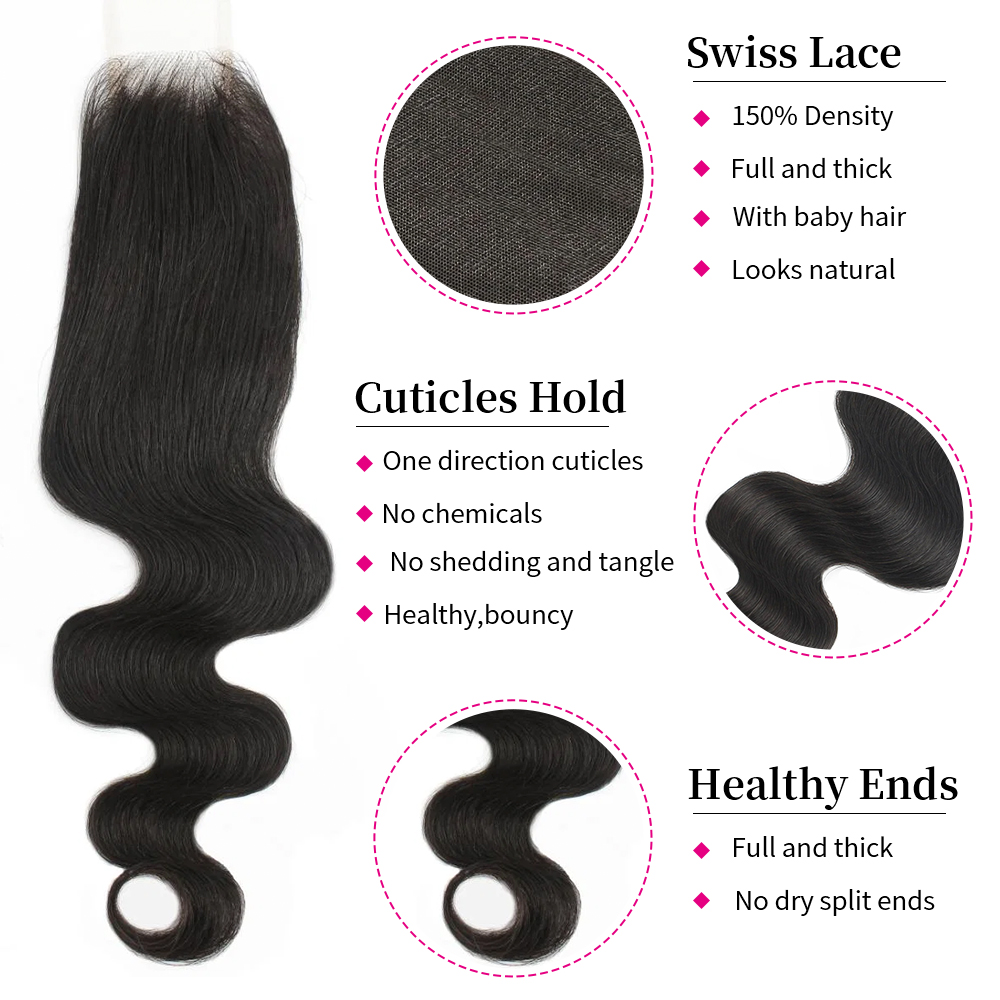 10″ – 20″ Natural Black Color Body Wave Human Hair 2*6 Lace Closure