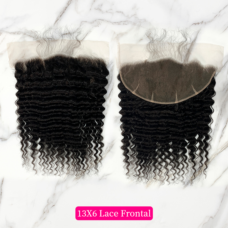 10″ – 20″ Natural Black Color Deep Wave Human Hair 13*6 Lace Frontal with Pre Plucked Natural Hairline