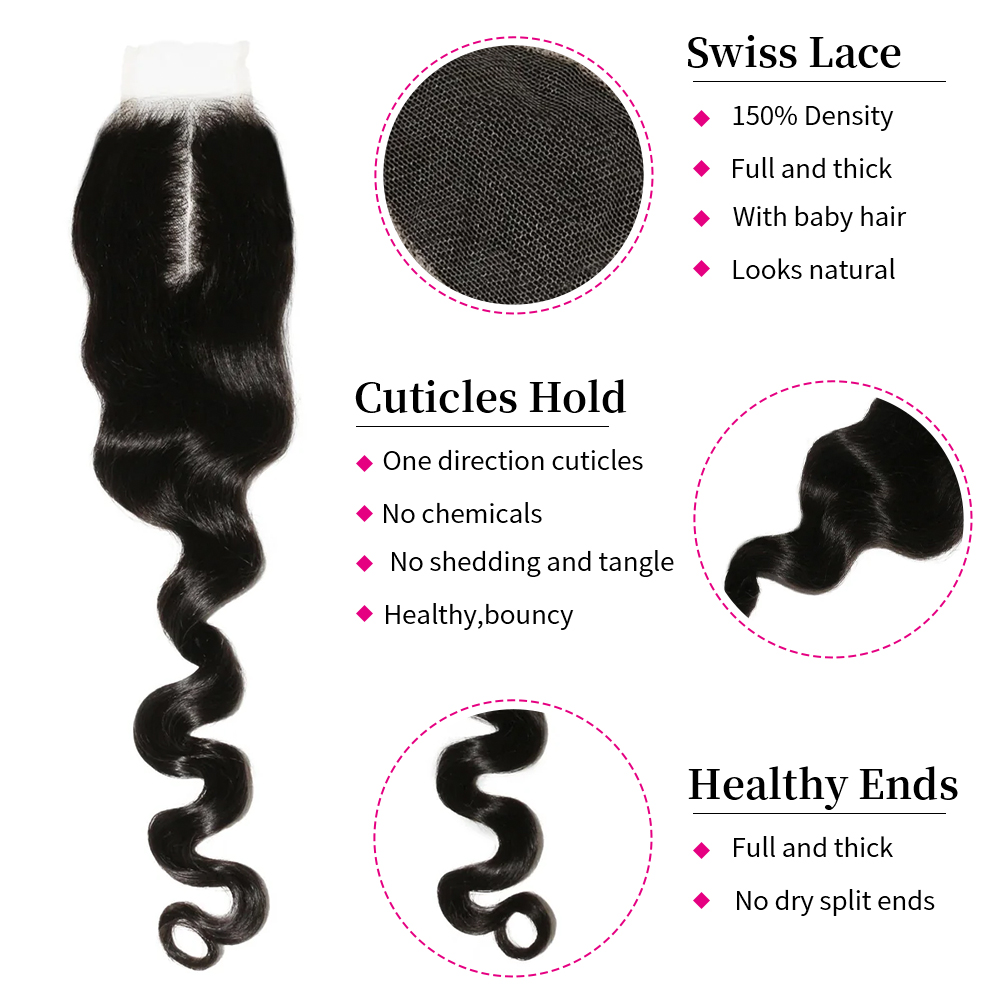 10″ – 20″ Natural Black Color Loose Wave Human Hair 2*6 Lace Closure