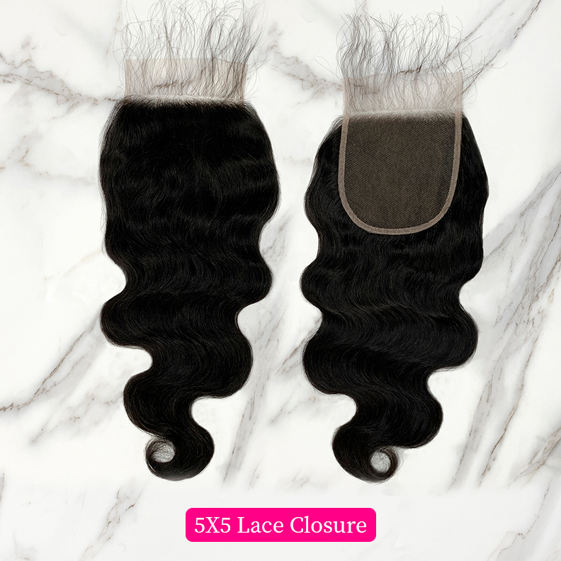 10″ – 20″ Natural Black Color Body Wave Human Hair 5*5 Lace Closure