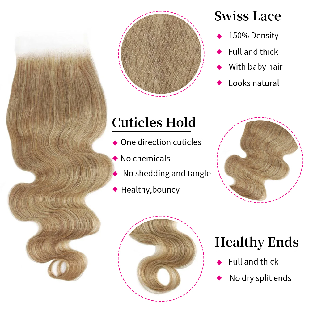 10″ – 20″ Honey Blonde Color Body Wave Human Hair 5*5 Lace Closure