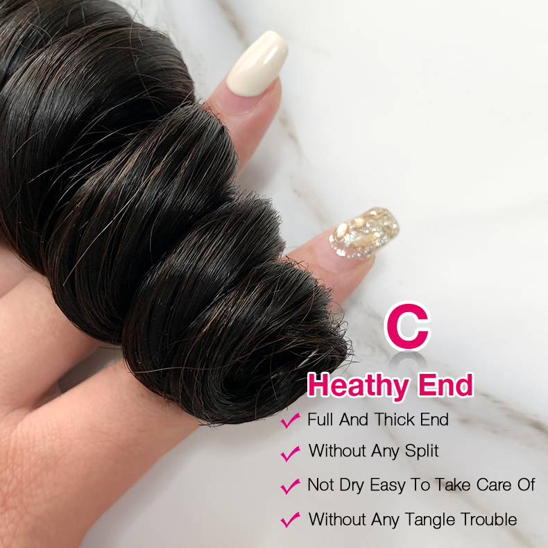 Natural Black Color Loose Wave 3 Bundles with 5*5 Lace Closure