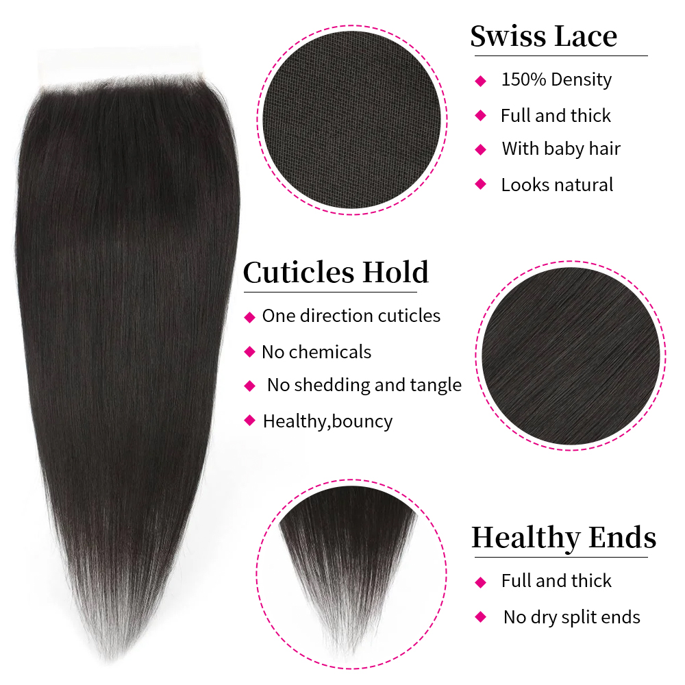 10″ – 20″ Natural Black Color Straight Human Hair 7*7 Lace Closure