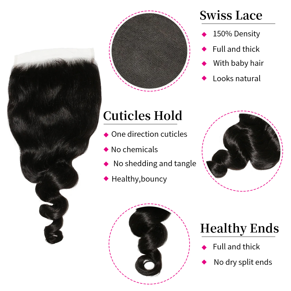 10″ – 20″ Natural Black Color Loose Wave Human Hair 7*7 Lace Closure